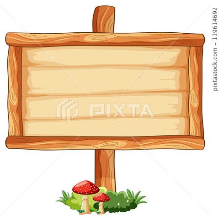 Wooden Sign with Mushrooms Wooden Sign with Mushrooms 119614692