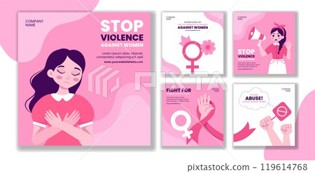 Campaign to End Violence Against Women Social Media Post Illustration in Flat Cartoon Style 119614768