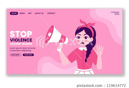 Flat Cartoon Social Media Landing Page Template on Women's Rights and Violence Prevention Flat Cartoon Social Media Landing Page Template on Women's Rights and Violence Prevention 119614772