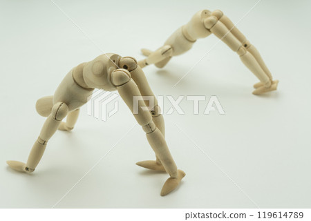 Drawing doll down dog pose yoga teacher and student 119614789