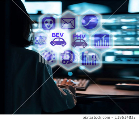 Plug-in hybrid car vs electric car Select plug-in hybrid car Plug-in hybrid car vs electric car Select plug-in hybrid car 119614832