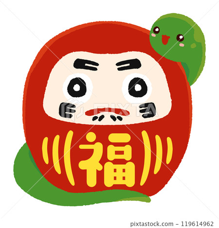 Illustration of a snake wrapped around a Daruma doll 119614962