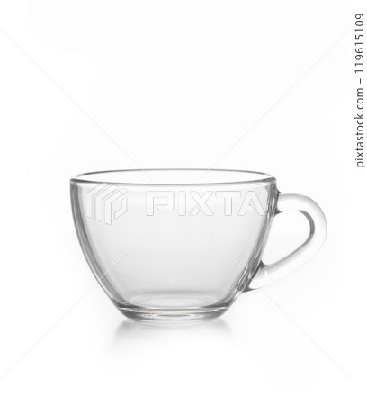 Empty glass tea cup. Isolated on white background 119615109