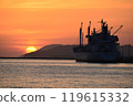 Cargo ship in the sunset 119615332