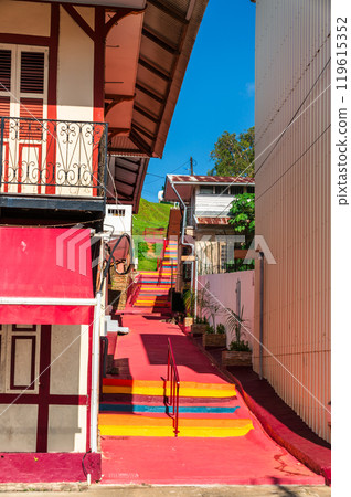 Vibrant Stairs Leading to Fort Ceperou in Cayenne - French Guiana, South America Vibrant Stairs Leading to Fort Ceperou in Cayenne - French Guiana, South America 119615352
