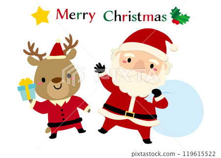 Cute Santa Claus and reindeer Christmas character illustration 01 Cute Santa Claus and reindeer Christmas character illustration 01 119615522
