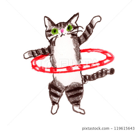 Cat playing with a hula hoop 119615643