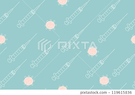 Seamless pattern with vaccine and syringe icon. Editable vector background related to diseases, flu, coronavirus, epidemic and quarantine. Vector illustration 119615836