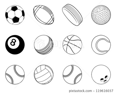 Sport Ball Set Sports Balls Cartoon Games Icons 119616037