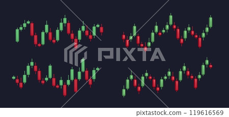 Stock market trading 3D graph. Candlestick diagram, candle chart. Global business market, investment strategy cryptocurrency marker trade concept. Vector isolated set 119616569