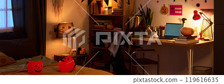 Poorly lit interior of child bedroom 119616635