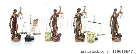 Statue of Justice, scale, ink and pen on a white background 119616647