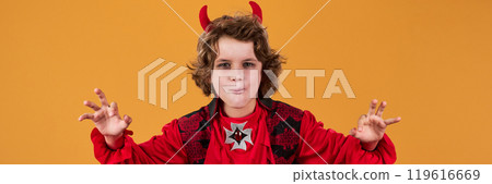 Child in costume of vampire or demon Child in costume of vampire or demon 119616669