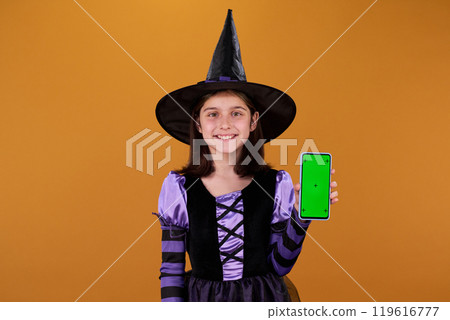 Halloween witch showing festive offer 119616777