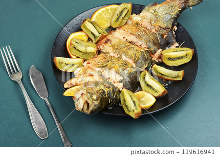 Baked rainbow trout. Baked rainbow trout. 119616941