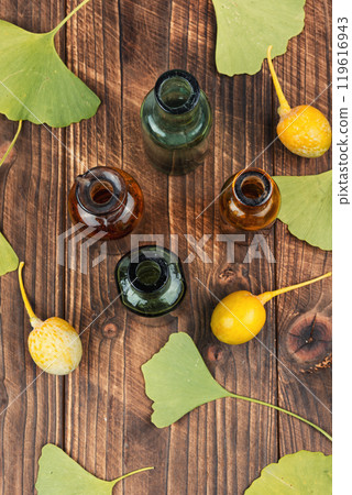 Ginkgo fruits and yellow nuts, herbal healing. Ginkgo fruits and yellow nuts, herbal healing. 119616943
