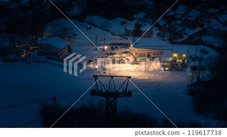 Night view of Mount Tengu after snow in Otaru, Hokkaido, Japan in winter Night view of Mount Tengu after snow in Otaru, Hokkaido, Japan in winter 119617738