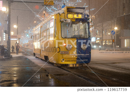 Scenery of snowy streets in Sapporo, Hokkaido, Japan, in winter 119617739