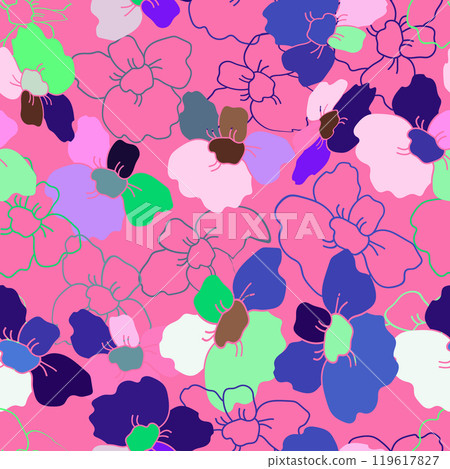 Hand drawn seamless cute floral pattern. Abstract floral print. Cute trendy design. Vector illustration. 119617827