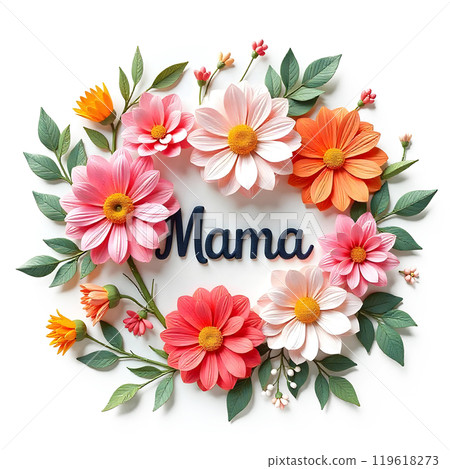Happy Mothers Day Design on Floral Background. Letters Mama 119618273