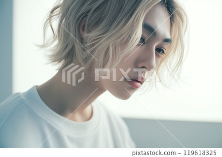 AI-generated image of a man having his hair colored at a salon 119618325