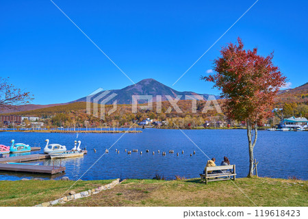Autumn scenery from the west shore of Lake Shirakaba in Nagano Prefecture (including Mt. Tateshina) 119618423