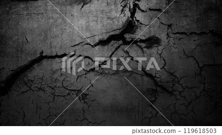 Surface of black concrete wall with cracks and holes. Abstract pattern of concrete wall 119618503