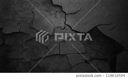 Surface of black concrete wall with cracks and holes. Abstract pattern of concrete wall 119618504