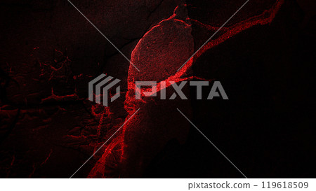 Surface of black concrete wall with red stain and cracks and holes. Abstract pattern of concrete wall 119618509