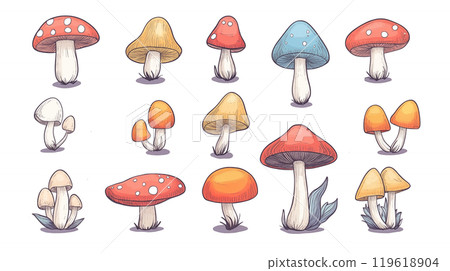 卡通蘑菇插画素材 119618904