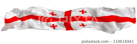 Stylized flag of Georgia waving in the wind, isolated on white background. Footer, header or divider. Cut out wide, panoramic element. Banner for patriotic themes or national event promotions. 3D. Stylized flag of Georgia waving in the wind, isolated on white background. Footer, header or divider. Cut out wide, panoramic element. Banner for patriotic themes or national event promotions. 3D. 119618981
