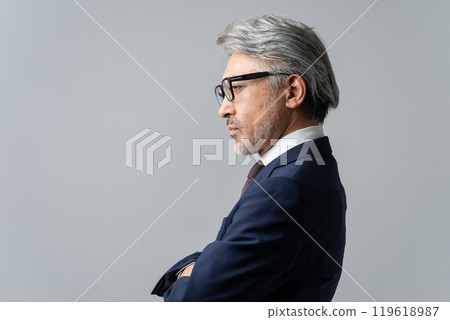 Businessman, gray hair, thinking, profile 119618987