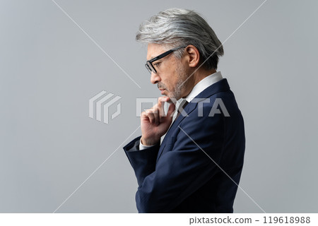 Businessman, gray hair, thinking, profile 119618988