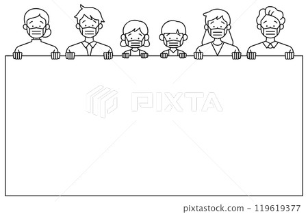 Frame illustration of three households wearing masks (hospital, insurance, pediatrics, insurance newsletter, illustration, frame, frame) 119619377