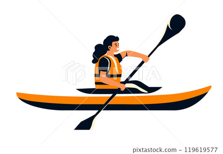 Woman Kayaking With Paddle vector 119619577
