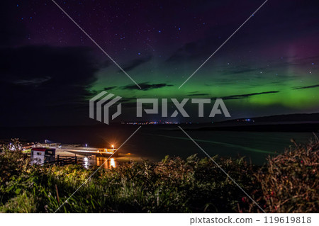 The Aurora Borealis, the northern lights, showing up in Portnoo, County Donegal, Ireland. 119619818