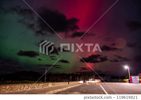 The Aurora Borealis, the northern lights, showing up in Portnoo, County Donegal, Ireland. 119619821