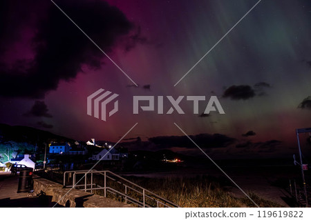 The Aurora Borealis, the northern lights, showing up in Portnoo, County Donegal, Ireland. 119619822