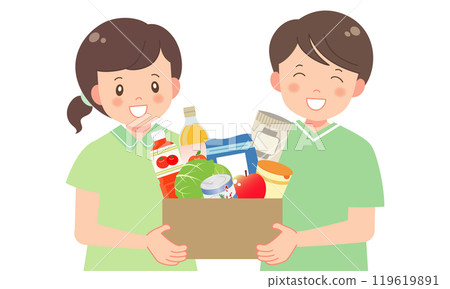 孩子們從食物銀行搬運食物 119619891