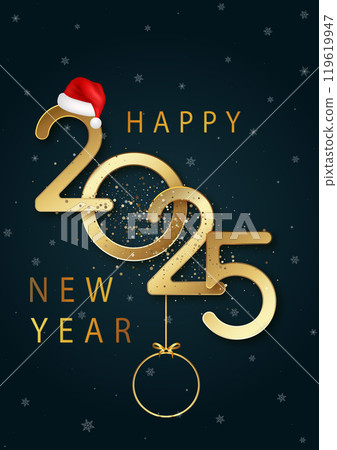 Happy New Year, greeting card, golden gradient numbers, dark blue gradient background 119619947