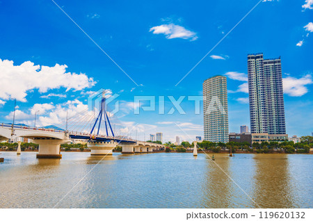 Han River Bridge or Cau Song Han over Han River in Da Nang in Vietnam on a summer day 119620132