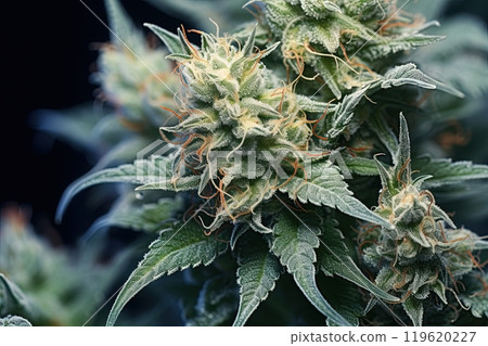 Cannabis bud. Marijuana bud high detail closeup macro shot. Ai generative 119620227