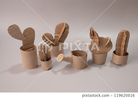 Engaging DIY cactus craft from recycled materials, perfect for school or kindergarten projects. Creative and eco-friendly crafting idea Engaging DIY cactus craft from recycled materials, perfect for school or kindergarten projects. Creative and eco-friendly crafting idea 119620816