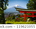 Torii gate to chureito pagoda - Fujiyoshida, Japan 119621055