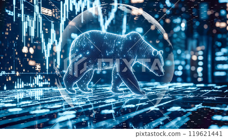Shiny bear and bull digital stock market data 119621441
