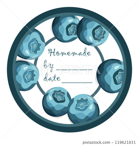 Template jam label design. Retro homemade label. Blueberry marmalade dessert product. Doodle vector illustration Template jam label design. Retro homemade label. Blueberry marmalade dessert product. Doodle vector illustration 119621831