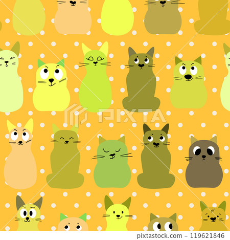 Seamless pattern with cute kitten print. Different scandy cats on color background. Scandinavian style illustration for kids. Vector illustration for fabric, textile, wallpaper, home clothing, pajama 119621846