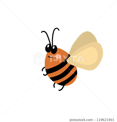 Cartoon bee mascot. A small bees flies. Wasp collection. Vector characters. Incest icon. Template design for invitation, cards. Doodle style 119621901