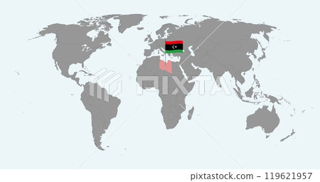 Pin map with Libya flag on world map. Vector illustration. Pin map with Libya flag on world map. Vector illustration. 119621957