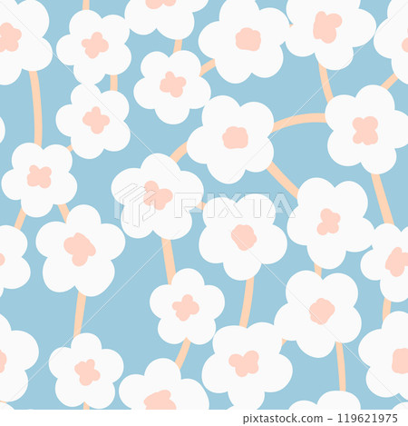 Seamless floral pattern based on traditional folk art ornaments. Colorful flowers on color background. Scandinavian style. Sweden nordic style. Vector illustration. Simple minimalistic pattern 119621975